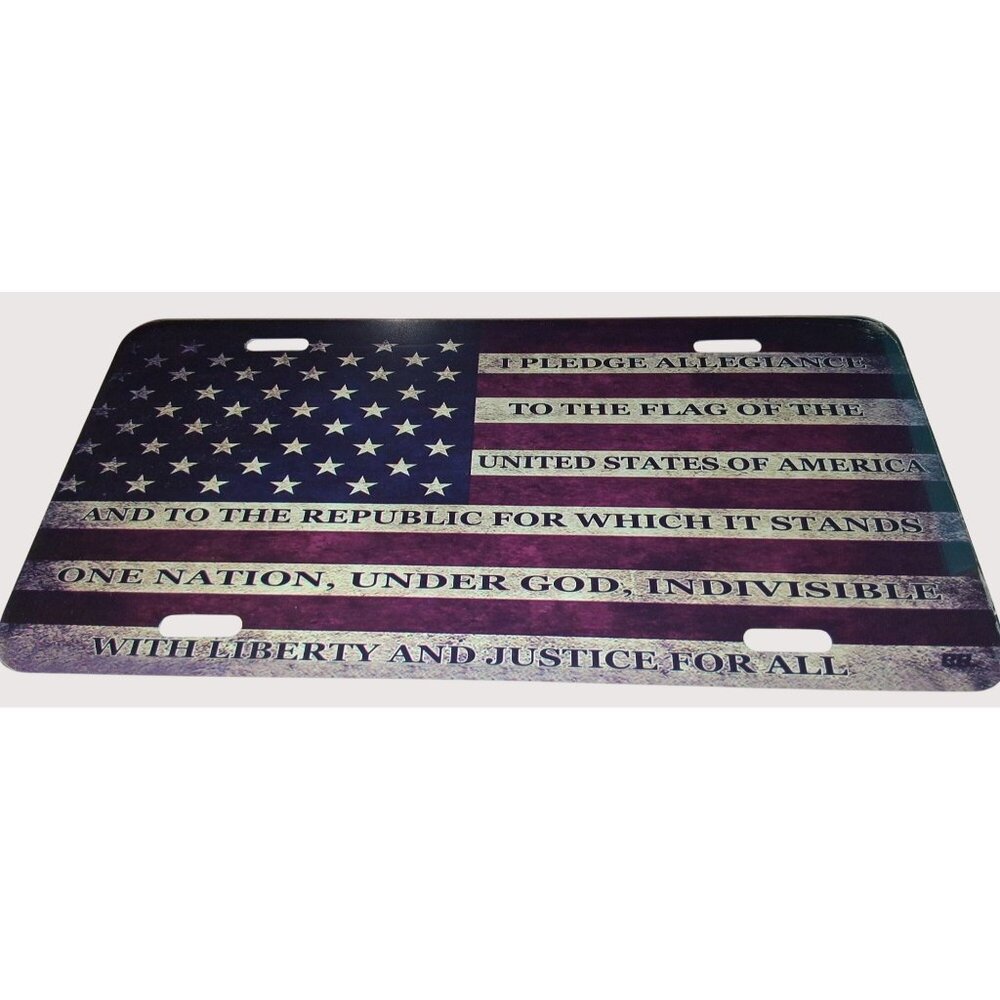 Patriotic Aluminum License Plate Cover With US Flag Pledge Of Allegiance •42